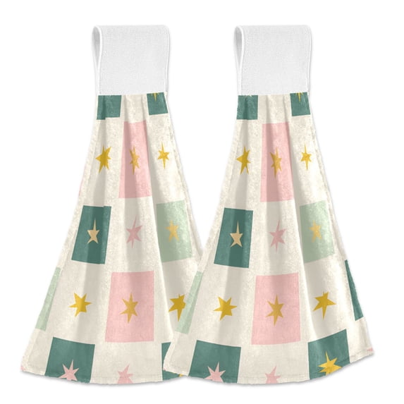 Yayeee Kitchen Hanging Hand Towels Set of 2 with Loop Bathroom Absorbent Tie Towel, Beige Abstract