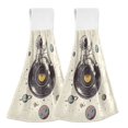 thumbnail image 1 of Yayeee Kitchen Hanging Hand Towels Set of 2 with Loop Bathroom Absorbent Tie Towel, Beige Astronaut Planet, 1 of 6