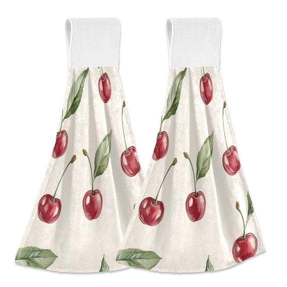 Yayeee Kitchen Hanging Hand Towels Set of 2 with Loop Bathroom Absorbent Tie Towel, Beige Cherry