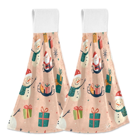 Yayeee Kitchen Hanging Hand Towels Set of 2 with Loop Bathroom Absorbent Tie Towel, Beige Christmas Snowman