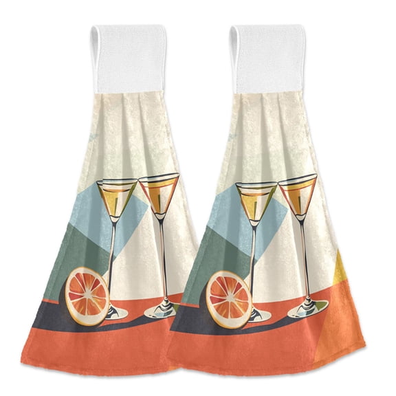 Yayeee Kitchen Hanging Hand Towels Set of 2 with Loop Bathroom Absorbent Tie Towel, Beige Glasses