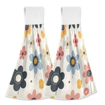 Yayeee Kitchen Hanging Hand Towels Set of 2 with Loop Bathroom Absorbent Tie Towel, Beige Retro Flower