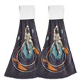 thumbnail image 1 of Yayeee Kitchen Hanging Hand Towels Set of 2 with Loop Bathroom Absorbent Tie Towel, Black Astronaut Record, 1 of 5