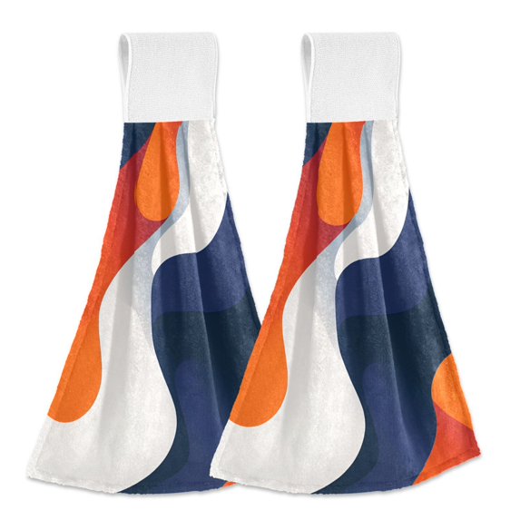 Yayeee Kitchen Hanging Hand Towels Set of 2 with Loop Bathroom Absorbent Tie Towel, Blue Abstract Wavy