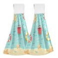 thumbnail image 1 of Yayeee Kitchen Hanging Hand Towels Set of 2 with Loop Bathroom Absorbent Tie Towel, Blue Beach Pattern, 1 of 7