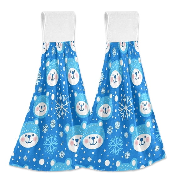Yayeee Kitchen Hanging Hand Towels Set of 2 with Loop Bathroom Absorbent Tie Towel, Blue Bears
