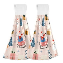Yayeee Kitchen Hanging Hand Towels Set of 2 with Loop Bathroom Absorbent Tie Towel, Blue Christmas Santa