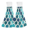 thumbnail image 1 of Yayeee Kitchen Hanging Hand Towels Set of 2 with Loop Bathroom Absorbent Tie Towel, Blue Geometric Pattern, 1 of 7