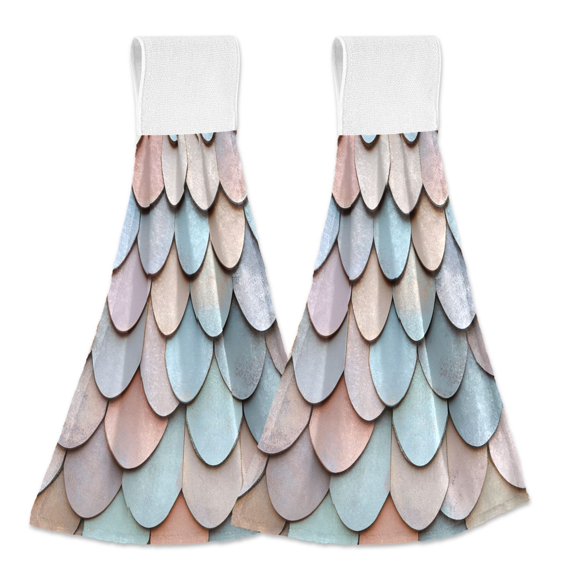 Yayeee Kitchen Hanging Hand Towels Set of 2 with Loop Bathroom Absorbent Tie Towel, Blue Shimmering Pattern