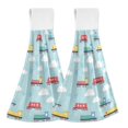 thumbnail image 1 of Yayeee Kitchen Hanging Hand Towels Set of 2 with Loop Bathroom Absorbent Tie Towel, Blue Trains Pattern, 1 of 7