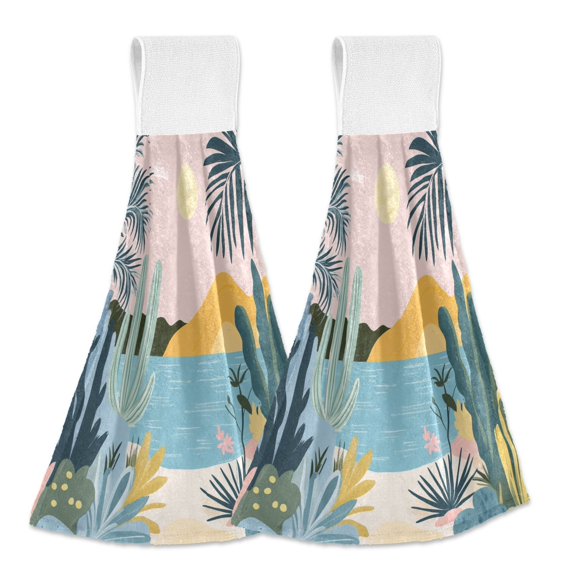 Yayeee Kitchen Hanging Hand Towels Set of 2 with Loop Bathroom Absorbent Tie Towel, Boho Style Sun