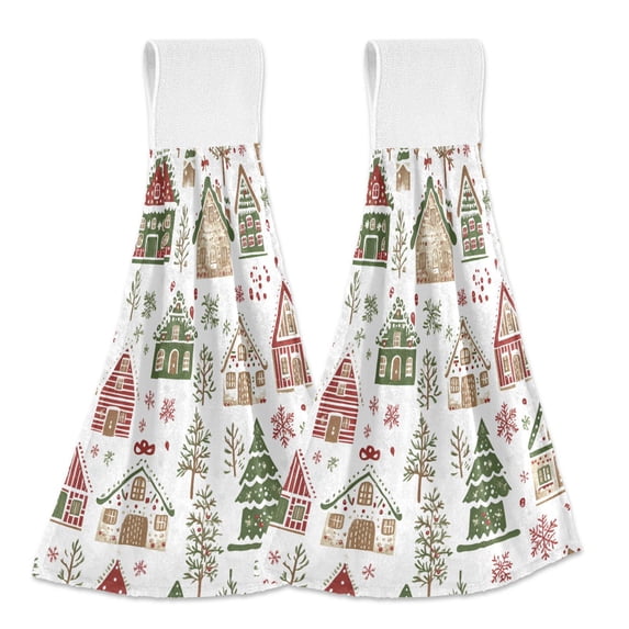 Yayeee Kitchen Hanging Hand Towels Set of 2 with Loop Bathroom Absorbent Tie Towel, Brown Christmas House
