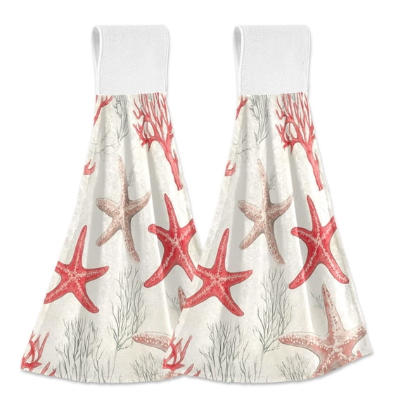Yayeee Kitchen Hanging Hand Towels Set of 2 with Loop Bathroom Absorbent Tie Towel, Brown Starfish