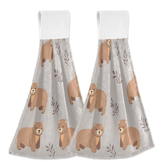 Yayeee Kitchen Hanging Hand Towels Set of 2 with Loop Bathroom Absorbent Tie Towel, Cartoon Bear