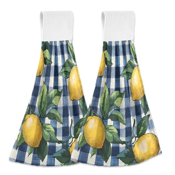 Yayeee Kitchen Hanging Hand Towels Set of 2 with Loop Bathroom Absorbent Tie Towel, Cartoon Beige Lemon