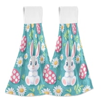 Yayeee Kitchen Hanging Hand Towels Set of 2 with Loop Bathroom Absorbent Tie Towel, Cartoon Easter Bunny