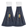 thumbnail image 1 of Yayeee Kitchen Hanging Hand Towels Set of 2 with Loop Bathroom Absorbent Tie Towel, Cat Planet, 1 of 7