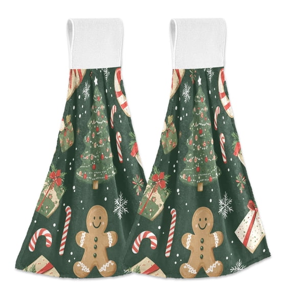 Yayeee Kitchen Hanging Hand Towels Set of 2 with Loop Bathroom Absorbent Tie Towel, Christmas Gift Pattern