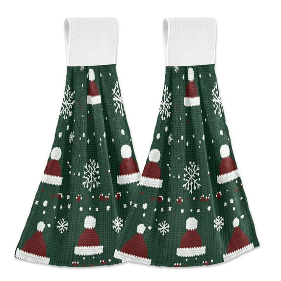 Yayeee Kitchen Hanging Hand Towels Set of 2 with Loop Bathroom Absorbent Tie Towel, Christmas Santa Hats