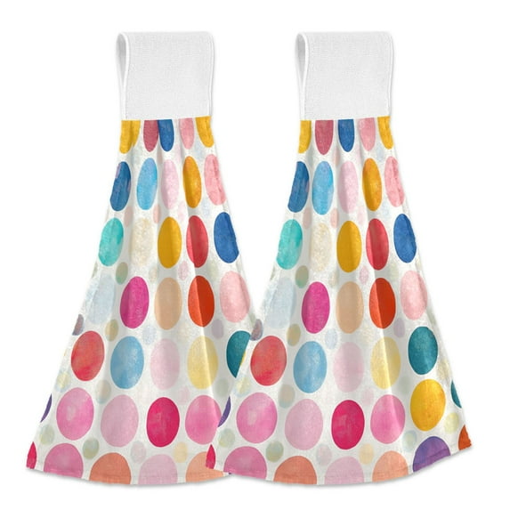 Yayeee Kitchen Hanging Hand Towels Set of 2 with Loop Bathroom Absorbent Tie Towel, Colorful Circles