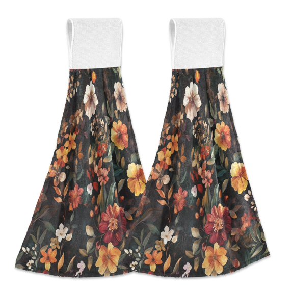 Yayeee Kitchen Hanging Hand Towels Set of 2 with Loop Bathroom Absorbent Tie Towel, Colorful Flower