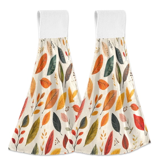 Yayeee Kitchen Hanging Hand Towels Set of 2 with Loop Bathroom Absorbent Tie Towel, Colorful Leaves