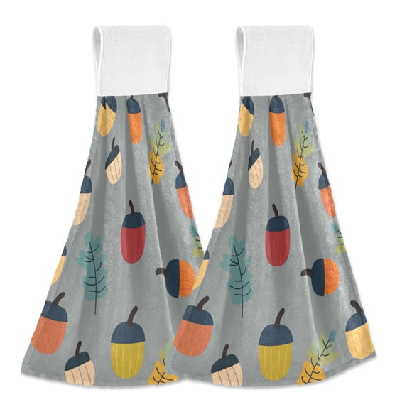 Yayeee Kitchen Hanging Hand Towels Set of 2 with Loop Bathroom Absorbent Tie Towel, Cute Acorns Pattern