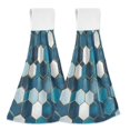 thumbnail image 1 of Yayeee Kitchen Hanging Hand Towels Set of 2 with Loop Bathroom Absorbent Tie Towel, Dark Blue Hexagon Patterns, 1 of 7