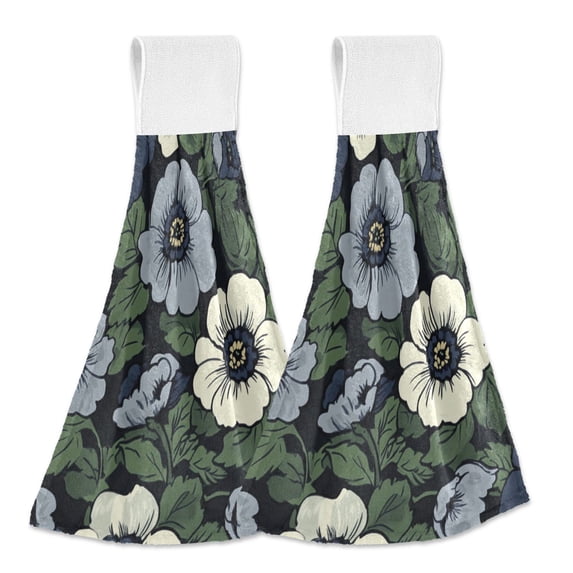 Yayeee Kitchen Hanging Hand Towels Set of 2 with Loop Bathroom Absorbent Tie Towel, Dark Floral