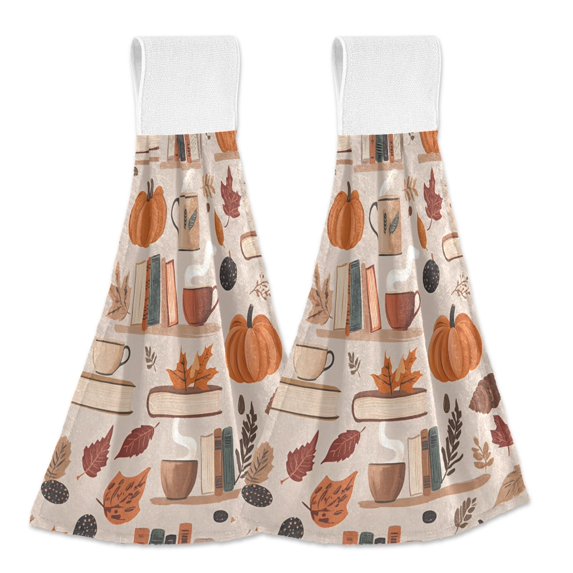 Yayeee Kitchen Hanging Hand Towels Set of 2 with Loop Bathroom Absorbent Tie Towel, Fall Acorns Pattern