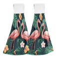 thumbnail image 1 of Yayeee Kitchen Hanging Hand Towels Set of 2 with Loop Bathroom Absorbent Tie Towel, Flamingo Leaves Pattern, 1 of 7