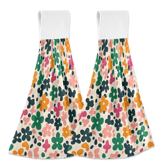 Yayeee Kitchen Hanging Hand Towels Set of 2 with Loop Bathroom Absorbent Tie Towel, Floral Blooms