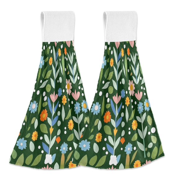 Yayeee Kitchen Hanging Hand Towels Set of 2 with Loop Bathroom Absorbent Tie Towel, Flourish Flowers Pattern