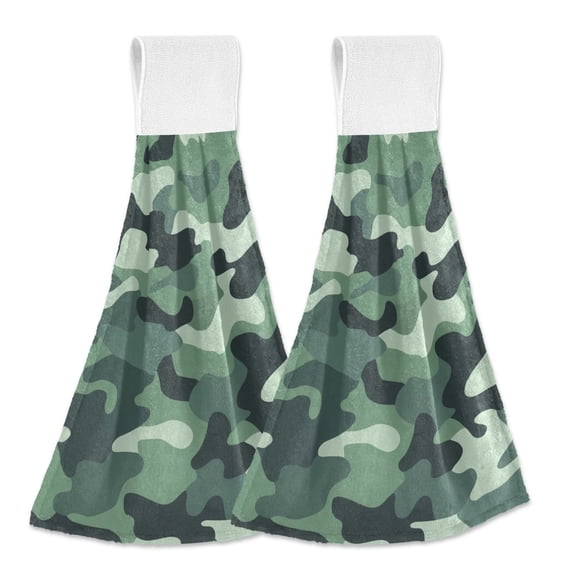 Yayeee Kitchen Hanging Hand Towels Set of 2 with Loop Bathroom Absorbent Tie Towel, Forest Camouflage Pattern