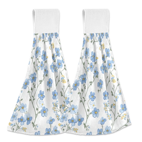 Yayeee Kitchen Hanging Hand Towels Set of 2 with Loop Bathroom Absorbent Tie Towel, Forget Me Not