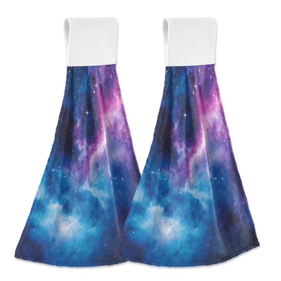 Yayeee Kitchen Hanging Hand Towels Set of 2 with Loop Bathroom Absorbent Tie Towel, Galaxy Pattern