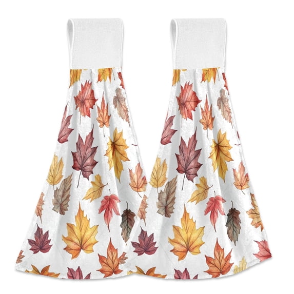 Yayeee Kitchen Hanging Hand Towels Set of 2 with Loop Bathroom Absorbent Tie Towel, Gray Autumn Leaves