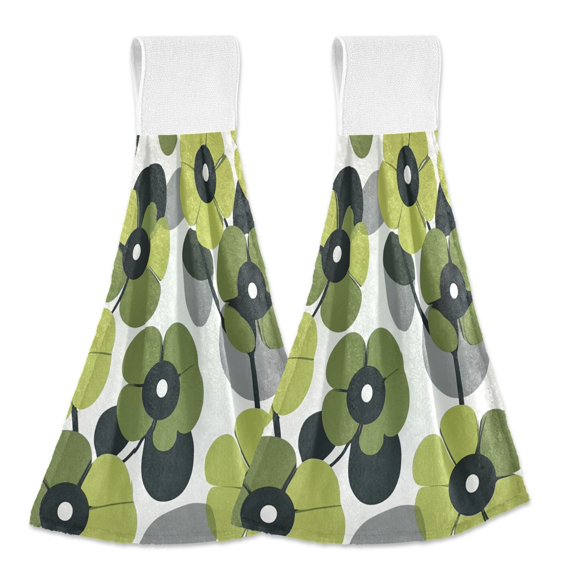 Yayeee Kitchen Hanging Hand Towels Set of 2 with Loop Bathroom Absorbent Tie Towel, Gray Floral