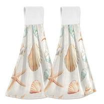 Yayeee Kitchen Hanging Hand Towels Set of 2 with Loop Bathroom Absorbent Tie Towel, Gray Seashell
