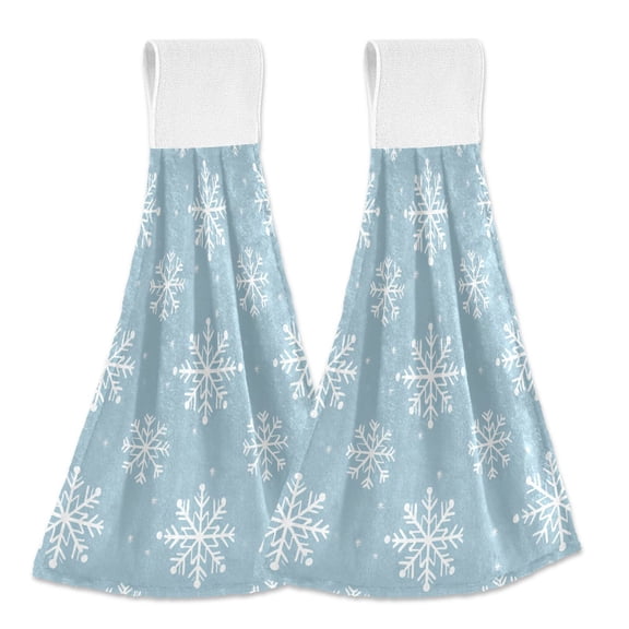 Yayeee Kitchen Hanging Hand Towels Set of 2 with Loop Bathroom Absorbent Tie Towel, Gray Snowflake