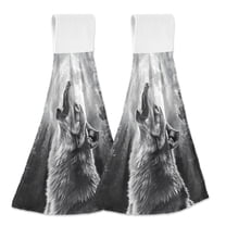 Yayeee Kitchen Hanging Hand Towels Set of 2 with Loop Bathroom Absorbent Tie Towel, Gray Wolf Pattern