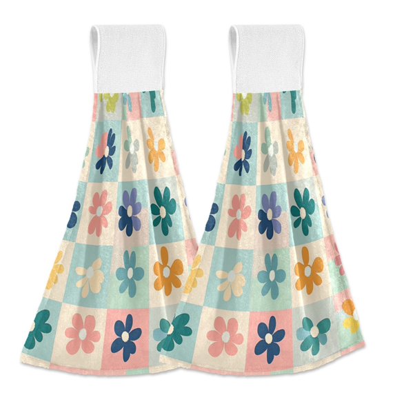 Yayeee Kitchen Hanging Hand Towels Set of 2 with Loop Bathroom Absorbent Tie Towel, Green Floral