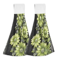 Yayeee Kitchen Hanging Hand Towels Set of 2 with Loop Bathroom Absorbent Tie Towel, Green Flowers