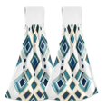 thumbnail image 1 of Yayeee Kitchen Hanging Hand Towels Set of 2 with Loop Bathroom Absorbent Tie Towel, Green Geometric Pattern, 1 of 7