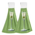 thumbnail image 1 of Yayeee Kitchen Hanging Hand Towels Set of 2 with Loop Bathroom Absorbent Tie Towel, Green Martini Glass, 1 of 7