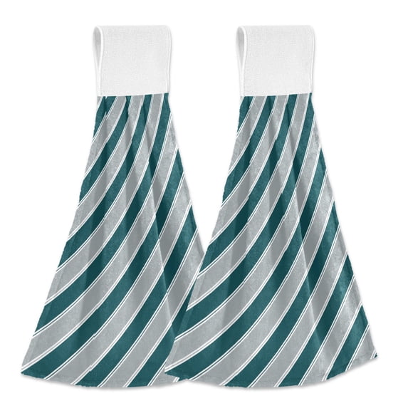 Yayeee Kitchen Hanging Hand Towels Set of 2 with Loop Bathroom Absorbent Tie Towel, Green Stripes Pattern