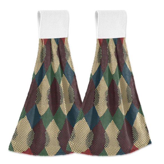 Yayeee Kitchen Hanging Hand Towels Set of 2 with Loop Bathroom Absorbent Tie Towel, Green Tartan Pattern