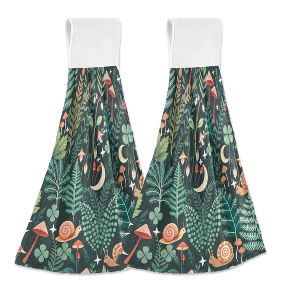 Yayeee Kitchen Hanging Hand Towels Set of 2 with Loop Bathroom Absorbent Tie Towel, Green Vibrant Forest Pattern