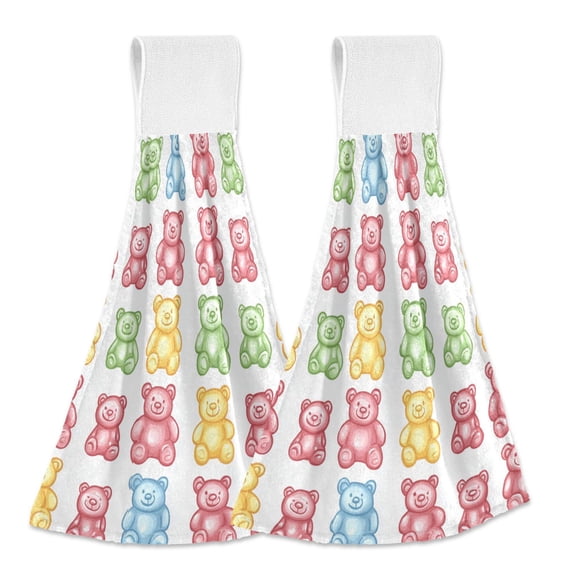 Yayeee Kitchen Hanging Hand Towels Set of 2 with Loop Bathroom Absorbent Tie Towel, Gummy Bear Pattern