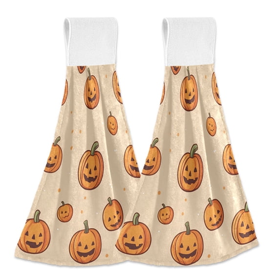 Yayeee Kitchen Hanging Hand Towels Set of 2 with Loop Bathroom Absorbent Tie Towel, Halloween Pumpkins Pattern